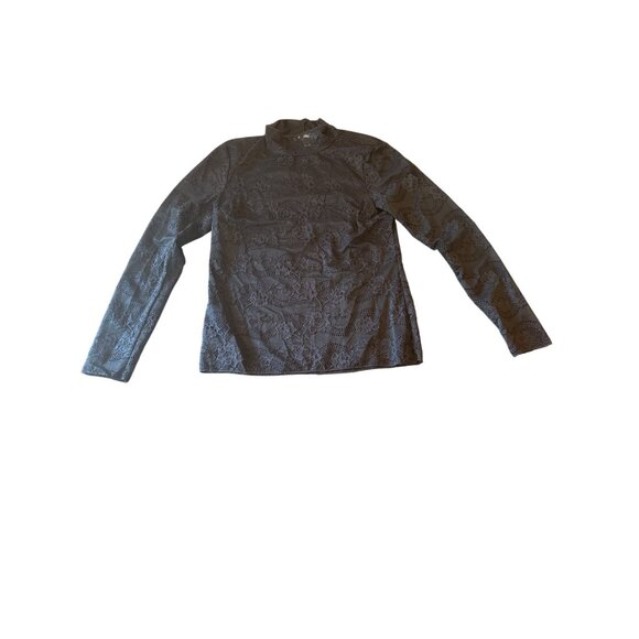 Chelsea 28 Black Lace Long Sleeve Mock Neck Top S Romanic Goth Whimsygoth Rave - Picture 1 of 4